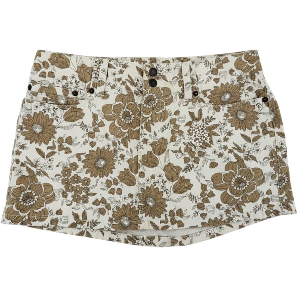 Y2K Abercrombie & Fitch Floral Corduroy Mini Skirt Beige Brown Cowgirl Fall